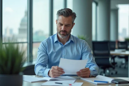 Homme public secteur en réunion dans un bureau moderne