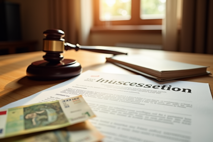 Bureau de notaire avec documents et monnaie française