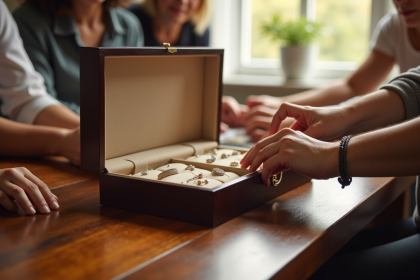 Coffre à bijoux ouvert avec mains de différentes générations