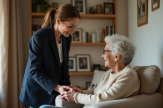 Femme tenant les mains d'une personne âgée en signe de réconfort lors de condoléances après un décès