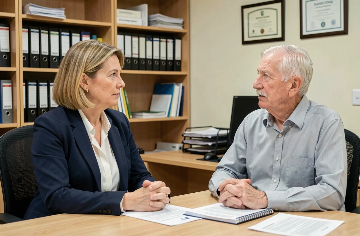 Conseillère et personne âgée discutant des conditions de récupération de l'APA sur succession