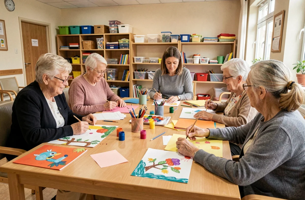 Atelier créatif collectif avec des résidents âgés à l'EHPAD Solemnes en Seine-Saint-Denis