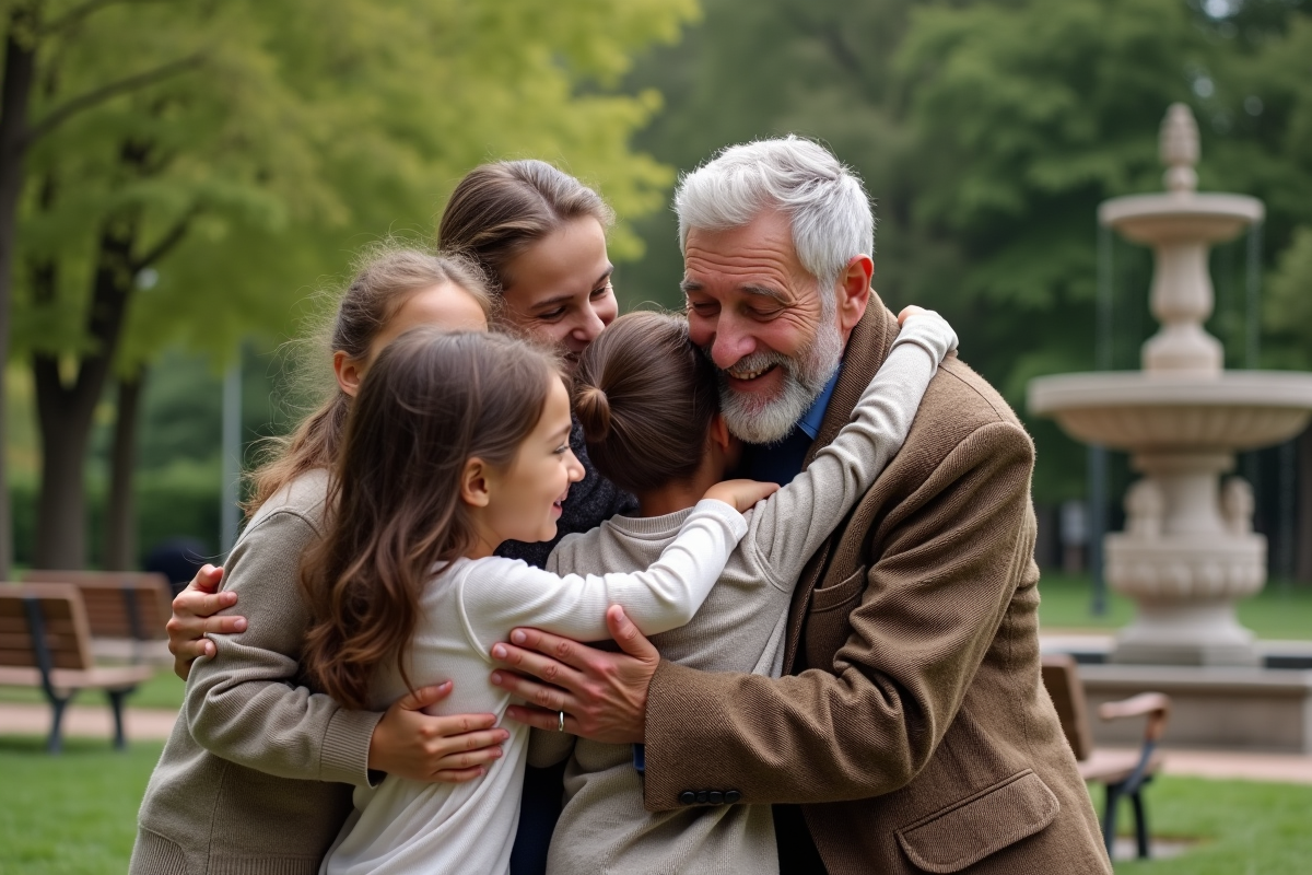 Famille belge multigeneration dans un parc urbain verdoyant