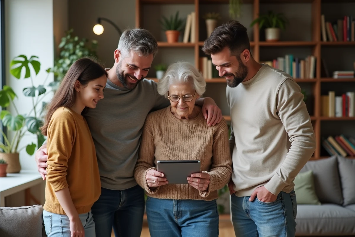 Famille discutant autour d