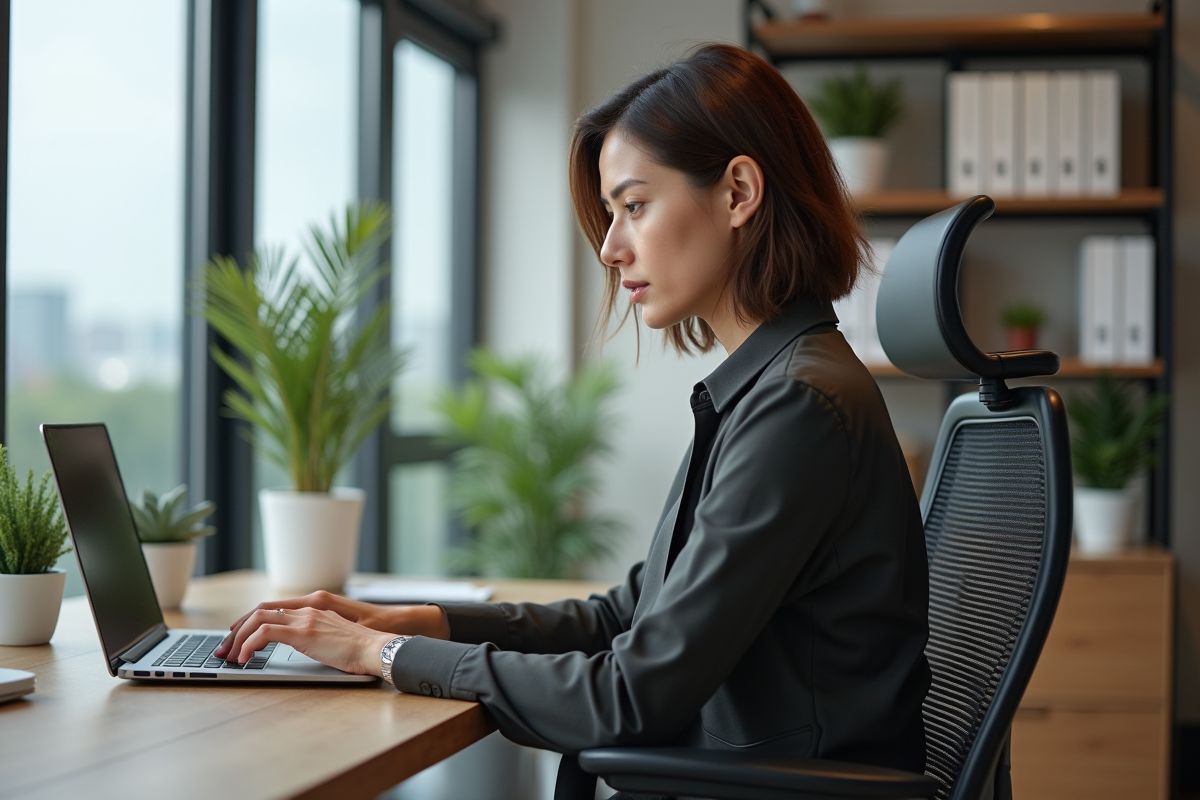 Femme en bureau moderne travaillant sur un ordinateur