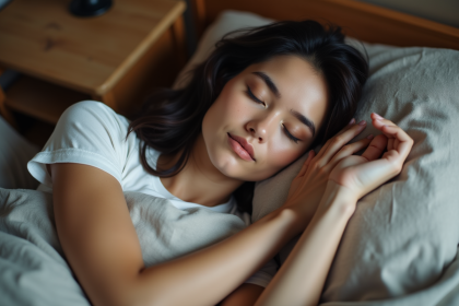 Femme endormie paisiblement dans une chambre chaleureuse