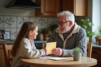 Grand-pere belge et petite-fille partageant un moment chaleureux