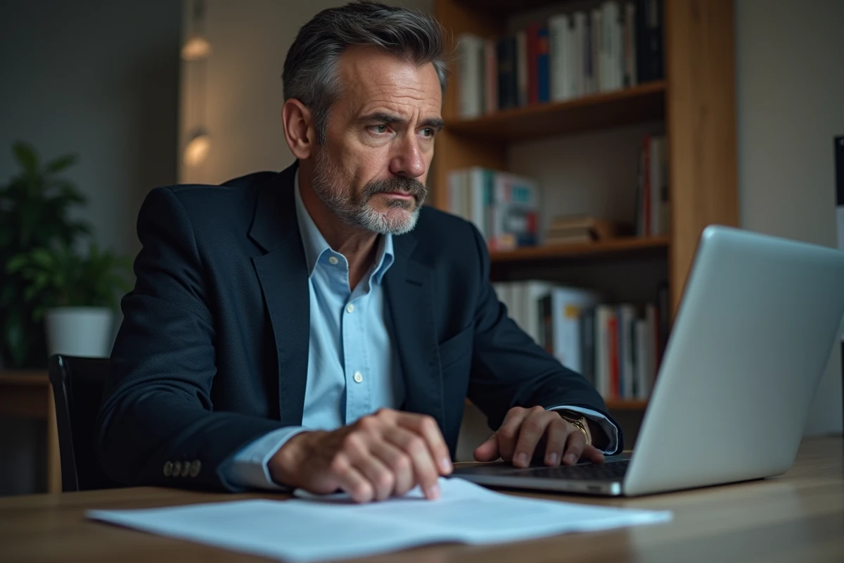 Homme consultant une lettre de décision du conseil départemental pour contester une évaluation GIR sous-évaluée