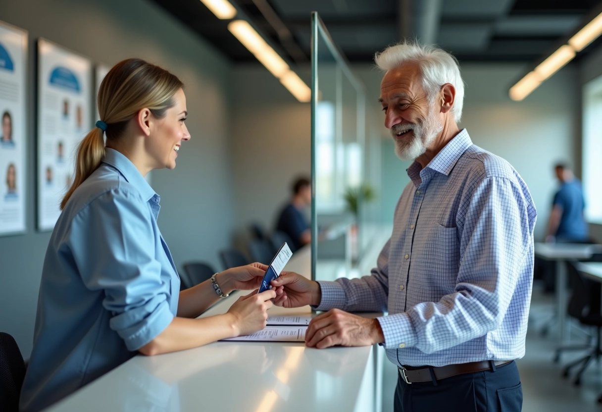 Homme âgé remettant sa carte d