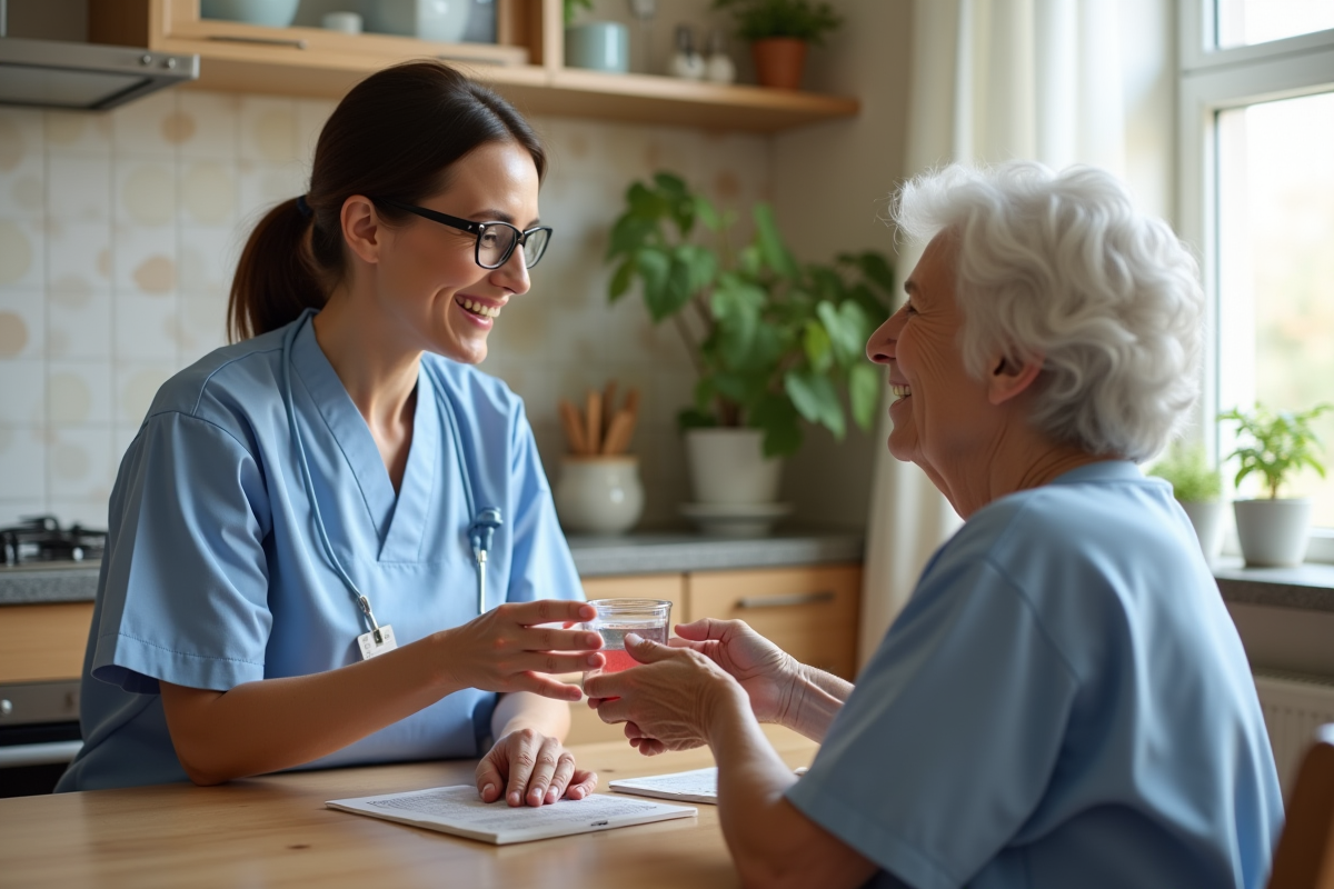 Infirmière aidant une personne âgée à la maison