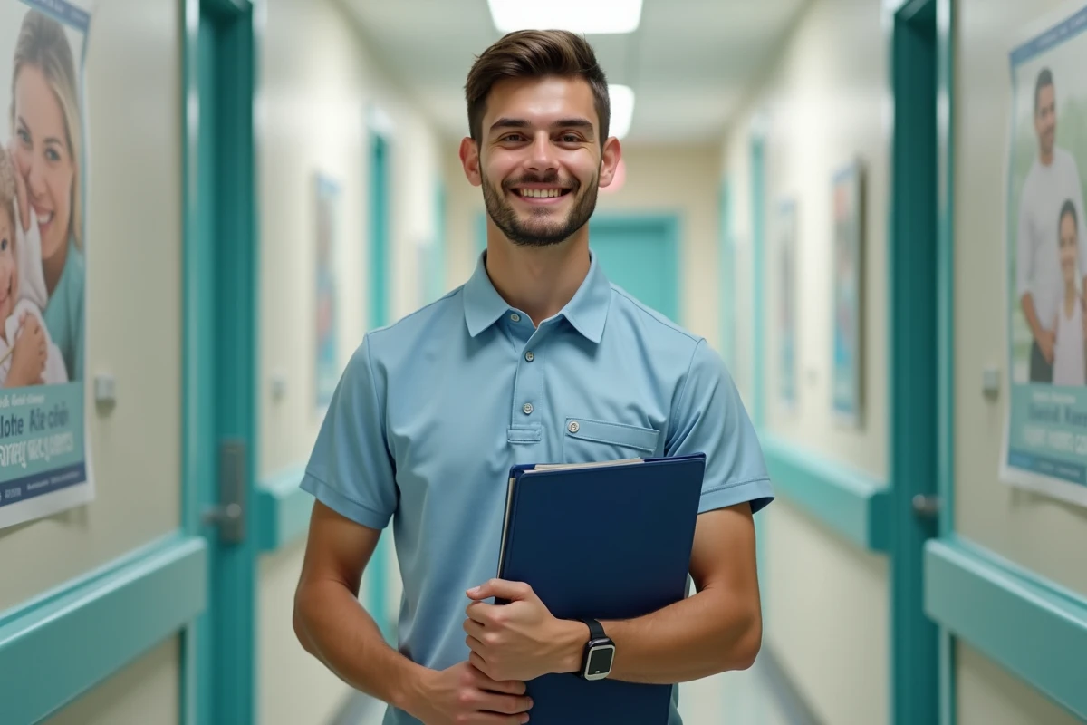 Jeune homme avec certificat dans un centre de formation