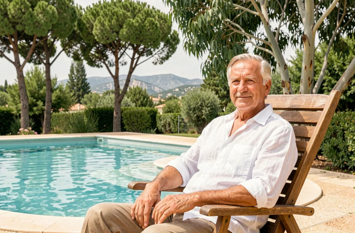 Résident se relaxant au bord de la piscine de la résidence Les Templitudes à La Londe-les-Maures
