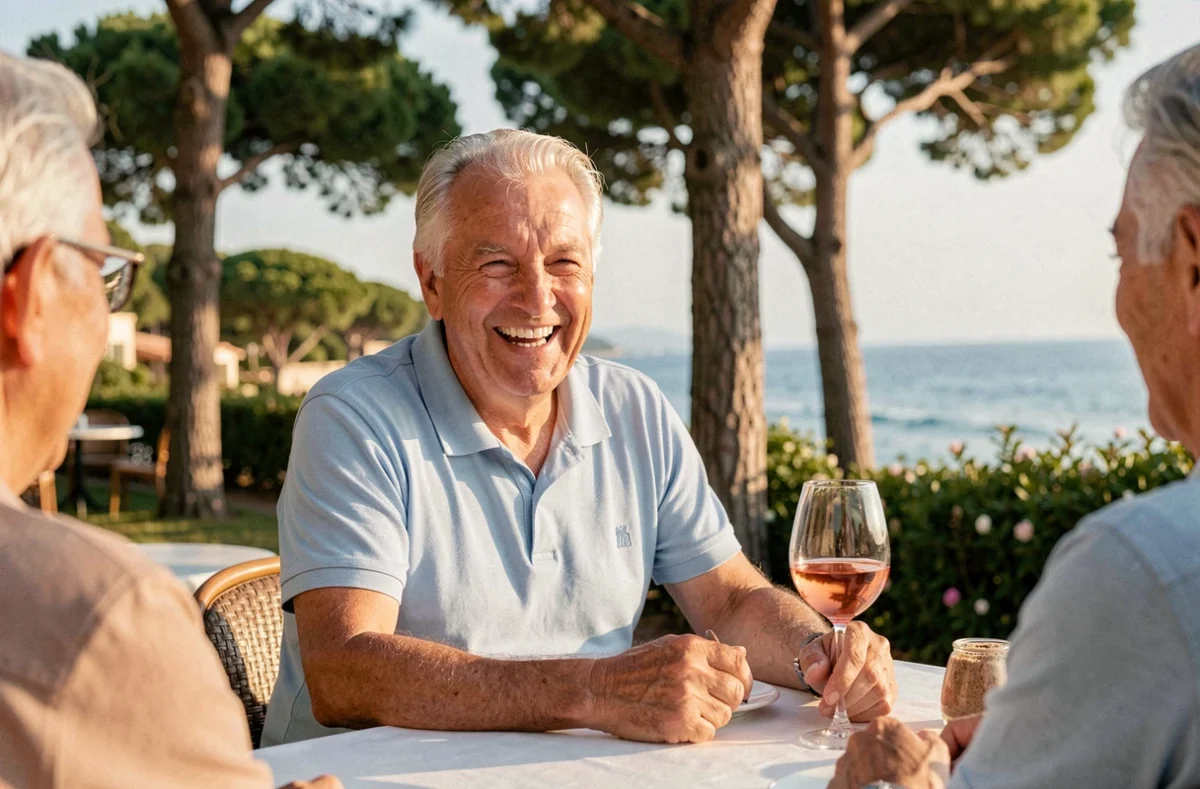 Résident de la résidence Les Villages d'Or à Saint-Raphaël profitant du jardin avec vue sur la Méditerranée